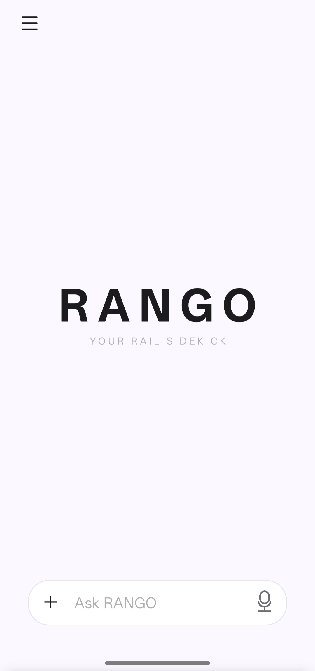 Rango welcome screen, light theme
